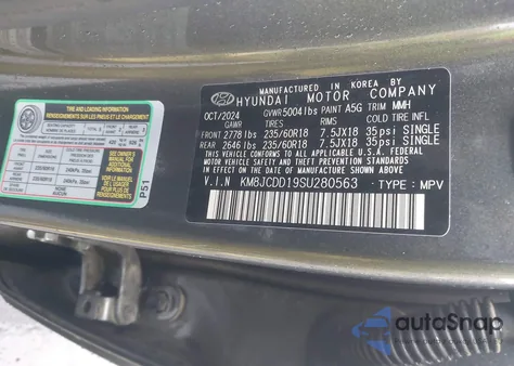 2025 Hyundai Tucson Hybrid Sel Convenience z USA, uszkodzony, nr VIN KM8JCDD19SU280563